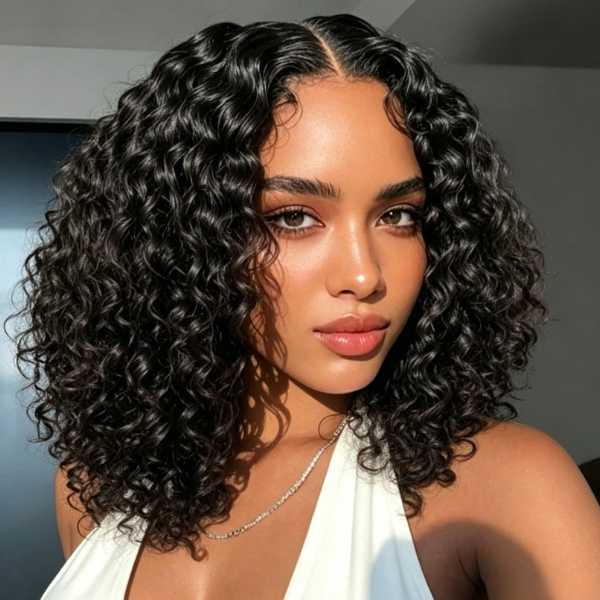 Super Soft & Skin Friendly Water Wave Glueless 4x4 Closure Short Bob Wig Middle Part 10-24"