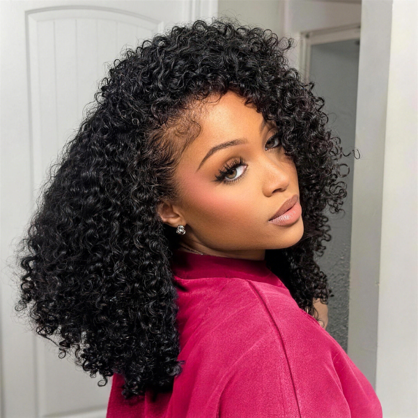 Best Seller | EasytoGo Glueless Jreey Curly 4x4 Lace Closure Natural Black Bob Wig 10-24"